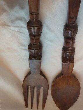 Wood Tomahawk Fork & Spoon Home Decor 19 in in Length Vintage